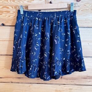 Mini‎ Skirt Womens Small Navy Blue Excellent Ruffle Hem Abstract Print GxF